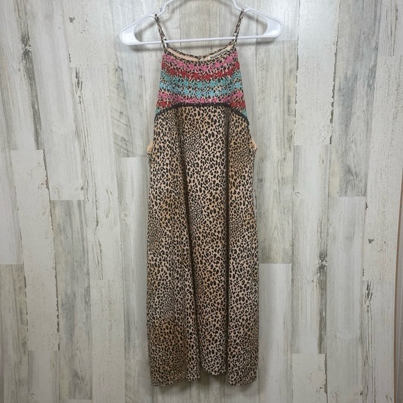 Savanna Jane Larissa Leopard Embroidered A-Line Shift Dress size L Boho - Picture 1 of 11